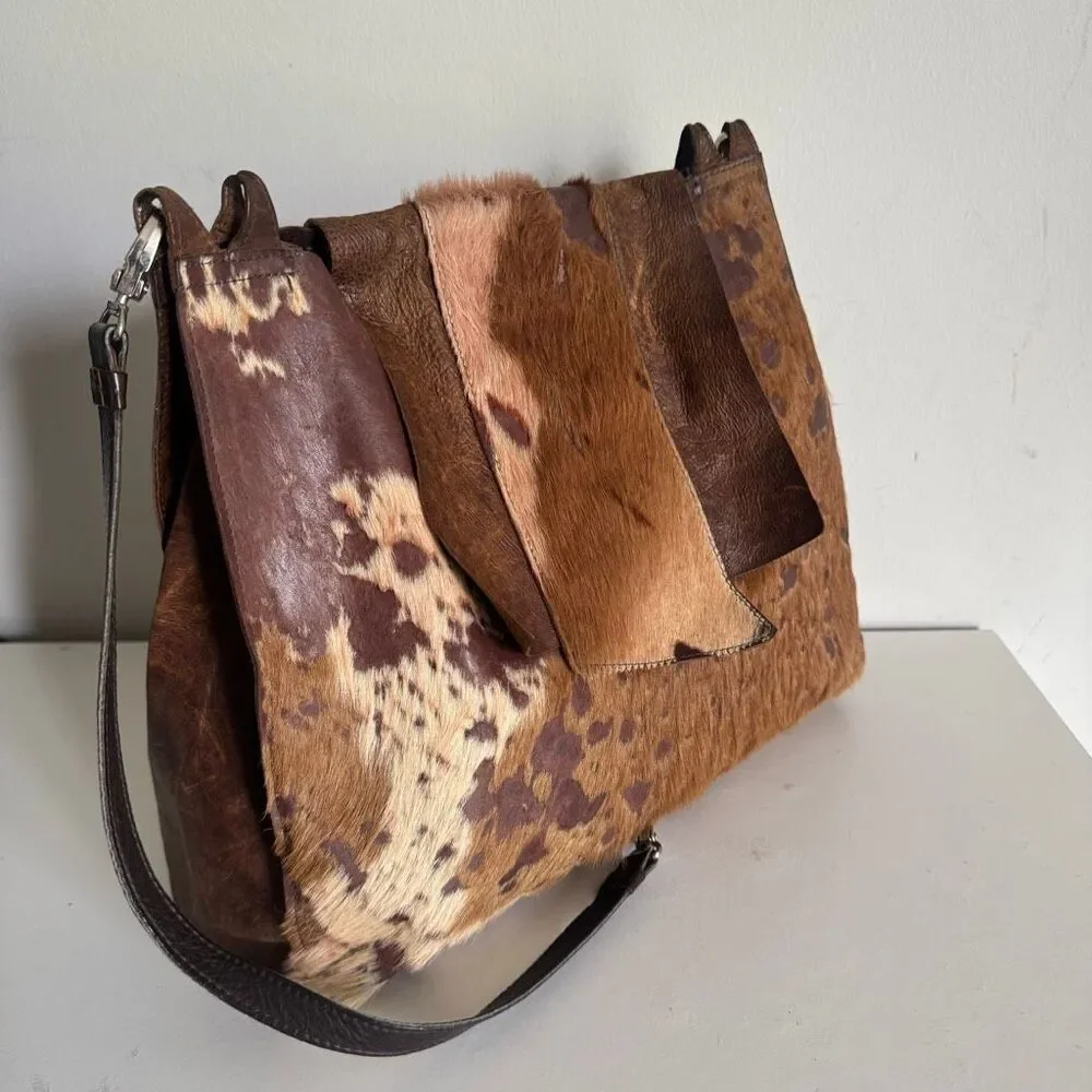 Beth Springer Venice CA Cowhide Patchwork Pony Hair Crossbody Bag Boho Artisan